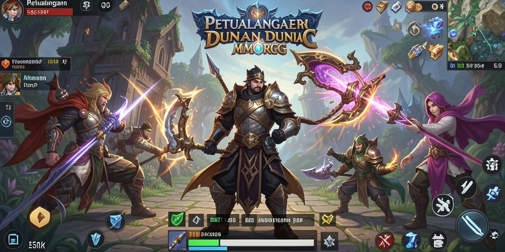 Screenshot gameplay 55RP memperlihatkan pertempuran epik antara karakter dan monster.