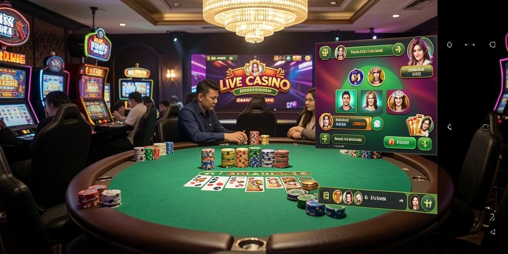 Screenshot gameplay API36 menampilkan dealer langsung dan suasana kasino yang mendebarkan.