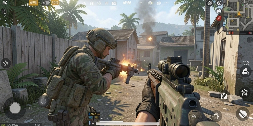 Screenshot menampilkan aksi menembak seru dalam game FPS.