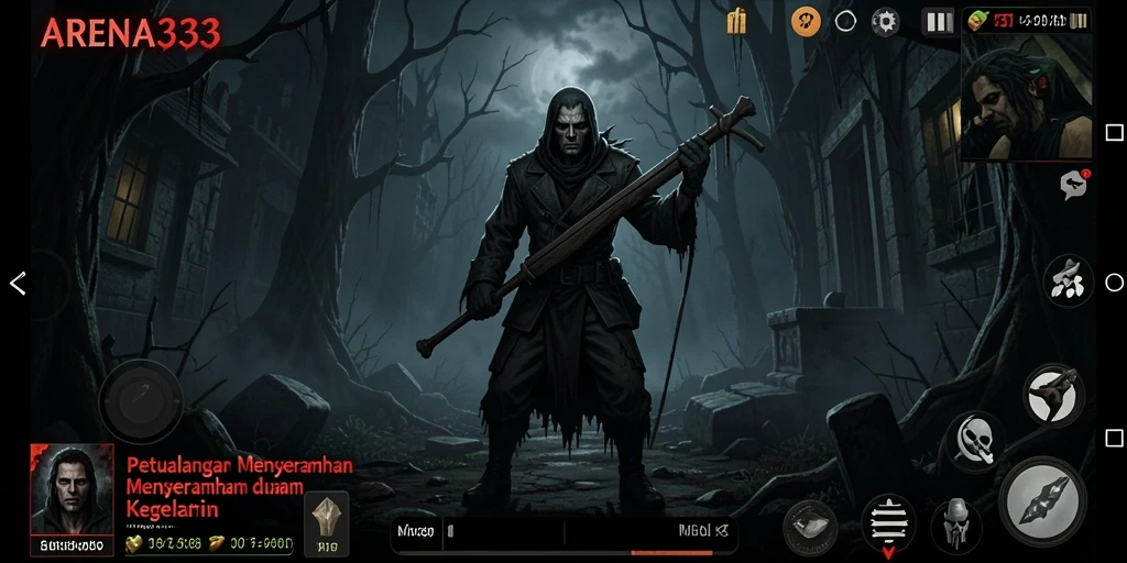 Screenshot gameplay menyeramkan di ARENA333 dengan suasana gelap.