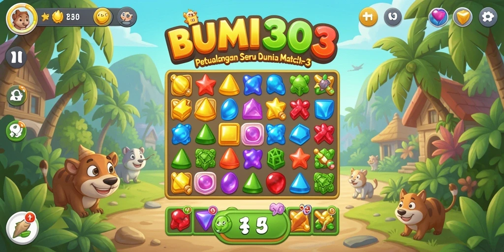 Gameplay seru BUMI303 dengan tantangan Match-3.