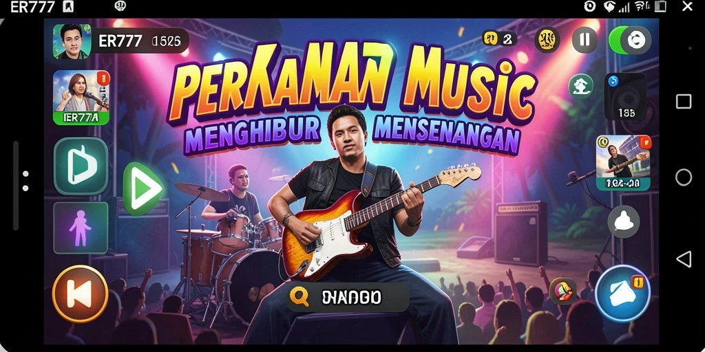 Tampilan gameplay seru dalam ER777 dengan berbagai instrumen musik.