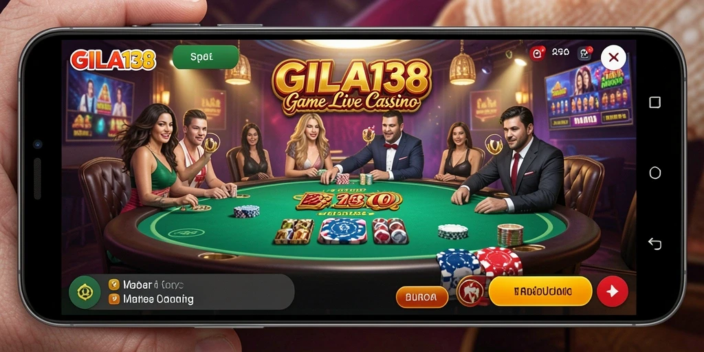 Screenshot gameplay GILA138 menampilkan dealer langsung yang berinteraksi dengan pemain.