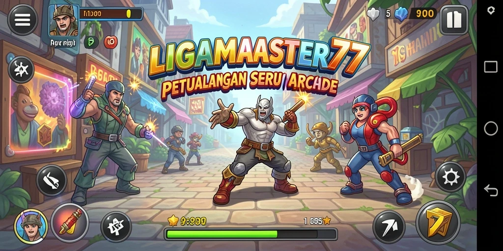 Tangkapan layar permainan LIGAMASTER77 menampilkan aksi arcade yang mendebarkan.