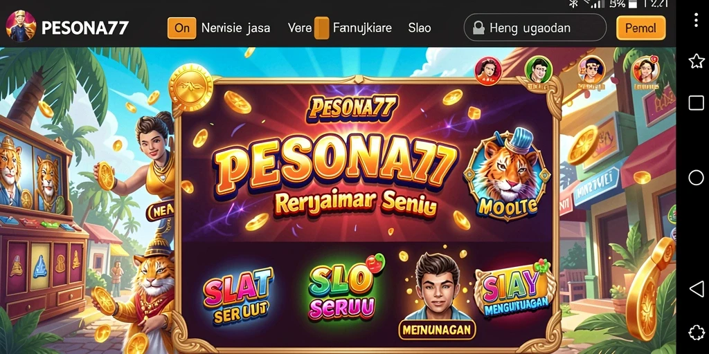 Tampilan gameplay PESONA77 yang menakjubkan dengan berbagai tema slot.