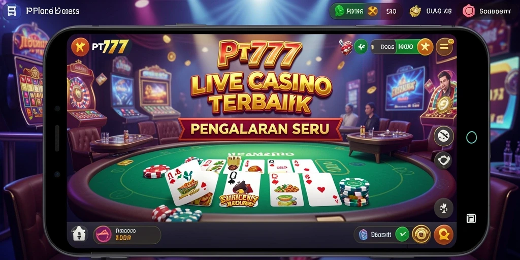 Tampilan gameplay PT777 menampilkan dealer live dalam suasana kasino yang mengasyikkan.
