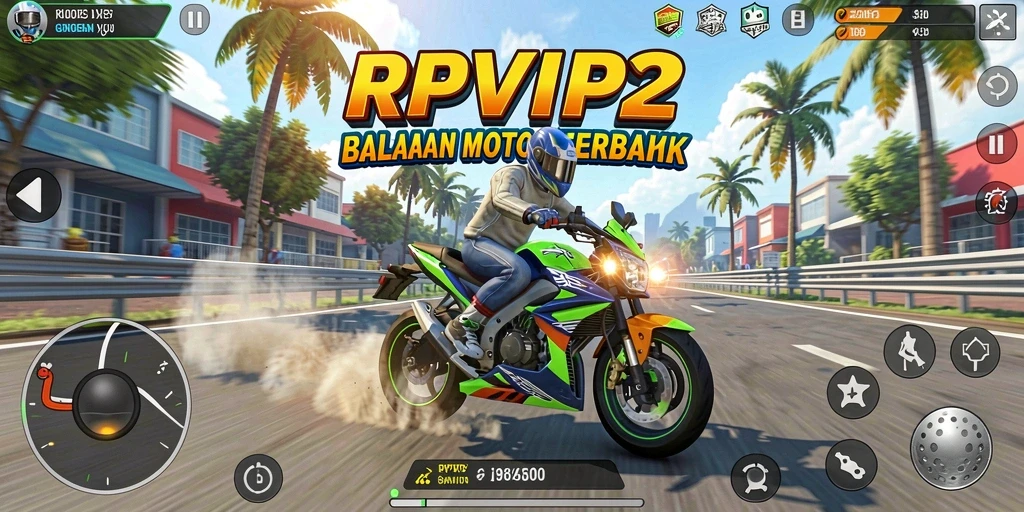Gameplay balapan motor yang mendebarkan dan penuh aksi.