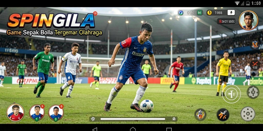 Tampilan gameplay SPINGILA yang penuh aksi di lapangan sepak bola.