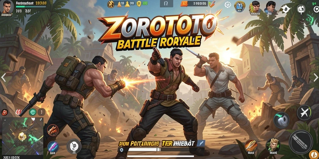 Screenshot gameplay ZOROTOTO yang menunjukkan pertarungan seru di arena Battle Royale.
